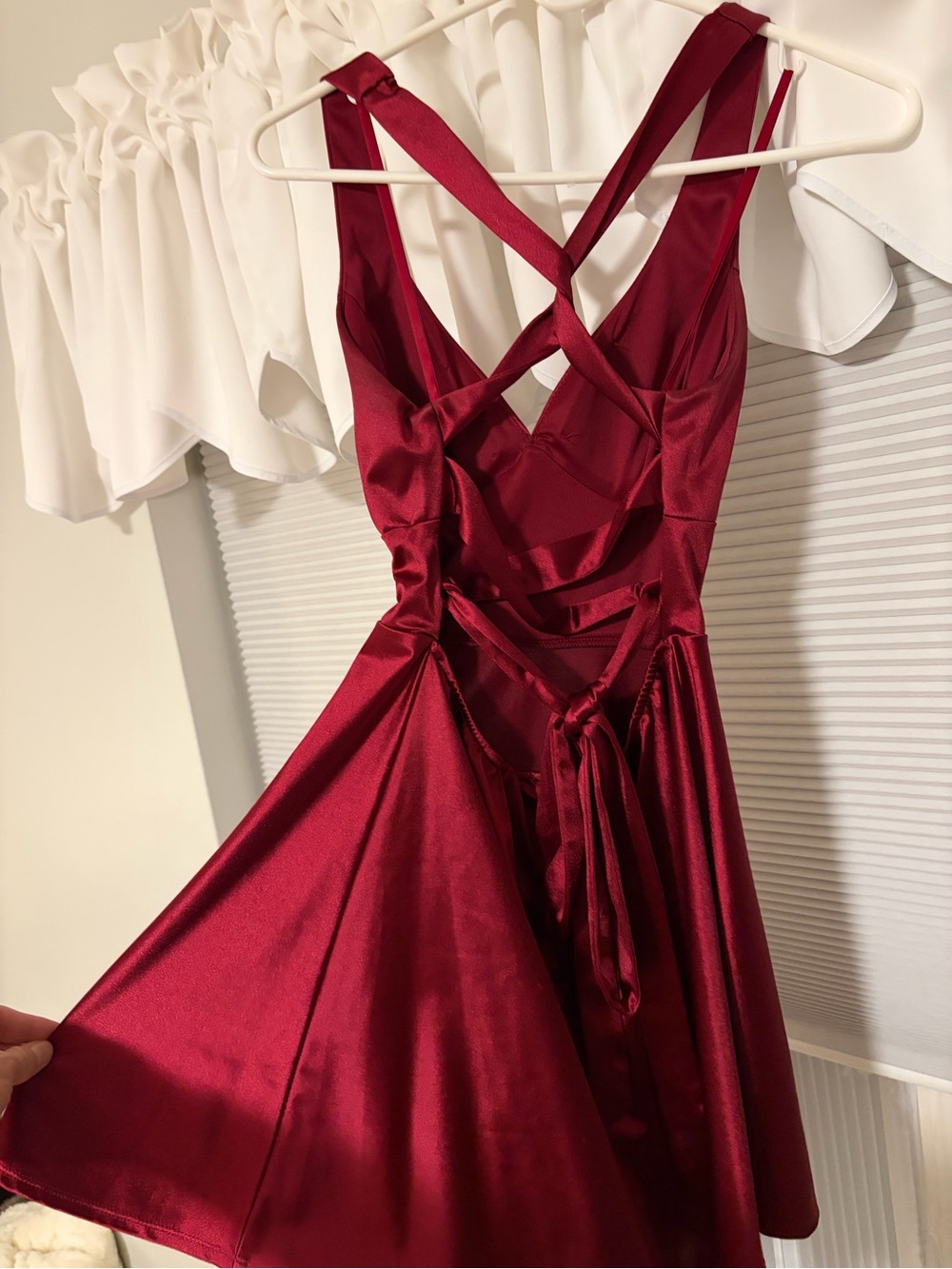 Windsor Satin Burgundy Mini Dress with Crisscross Back